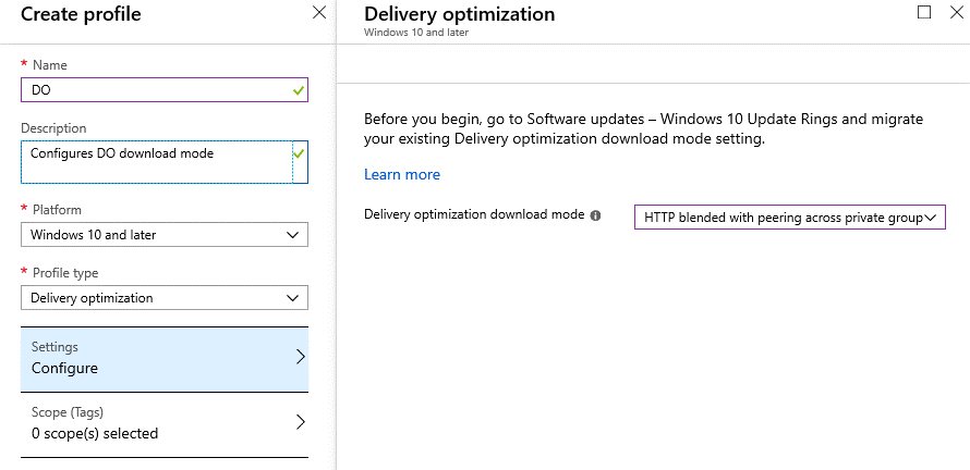 Intune Delivery Optimization Device Config Profile